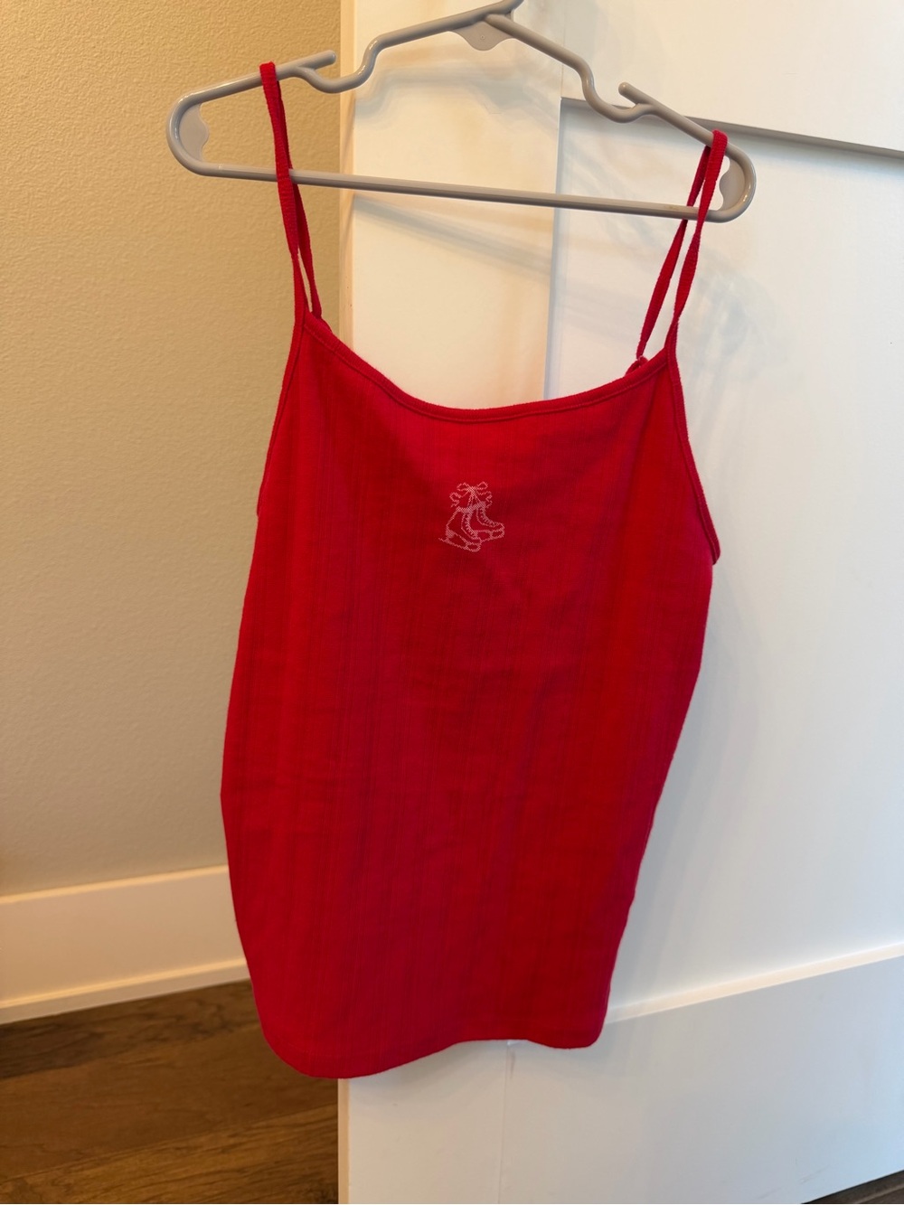 wild fable Red Ribbed Spaghetti Strap Camisole with Christmas Ice Skate Design